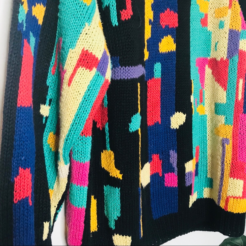 VTG 90’s Color Block Funky Oversized Knit Sweater - Picture 4 of 4